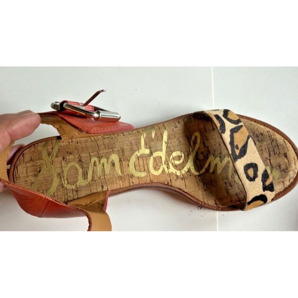 Sam Edelman Trina Sandals Leopard Print Mandarin Orange Cork Block Heel 6M - Picture 5 of 16